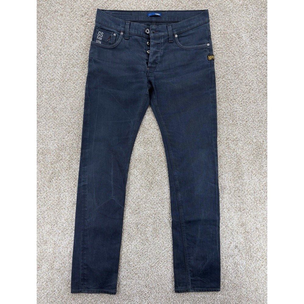 G-Star Raw 5204 Jeans Men's 34X34 Blue Defend Super Slim Button Fly Low Rise EUC